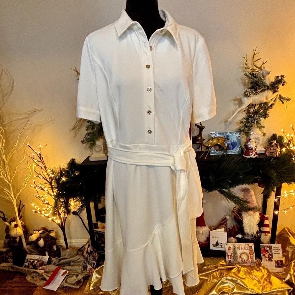 ⛱️🔥Tommy Hilfiger - White Ruffle Hem Dress - 14